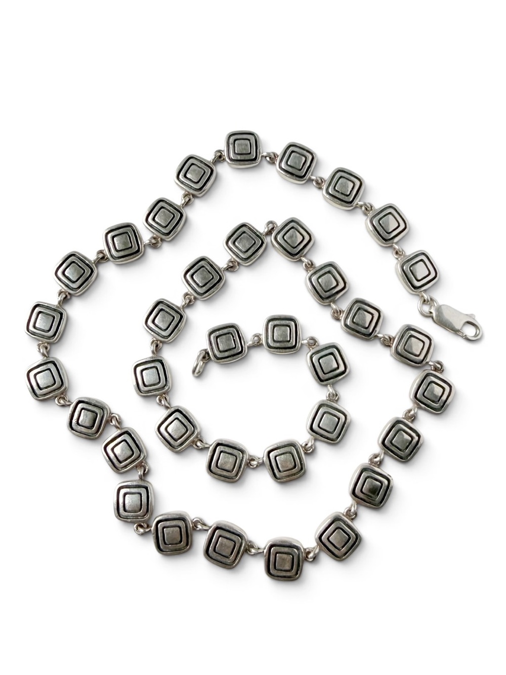 Vintage ZINA Sterling Silver 925 Modernist Square Link Collar Necklace 17”